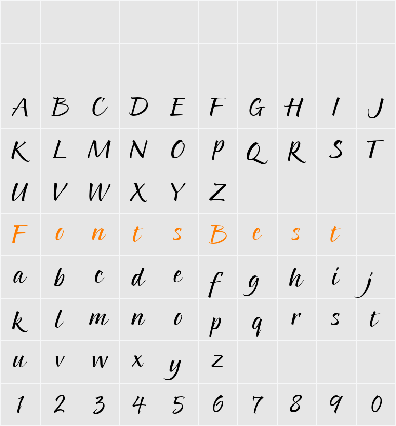 Pointed Brush Character Map