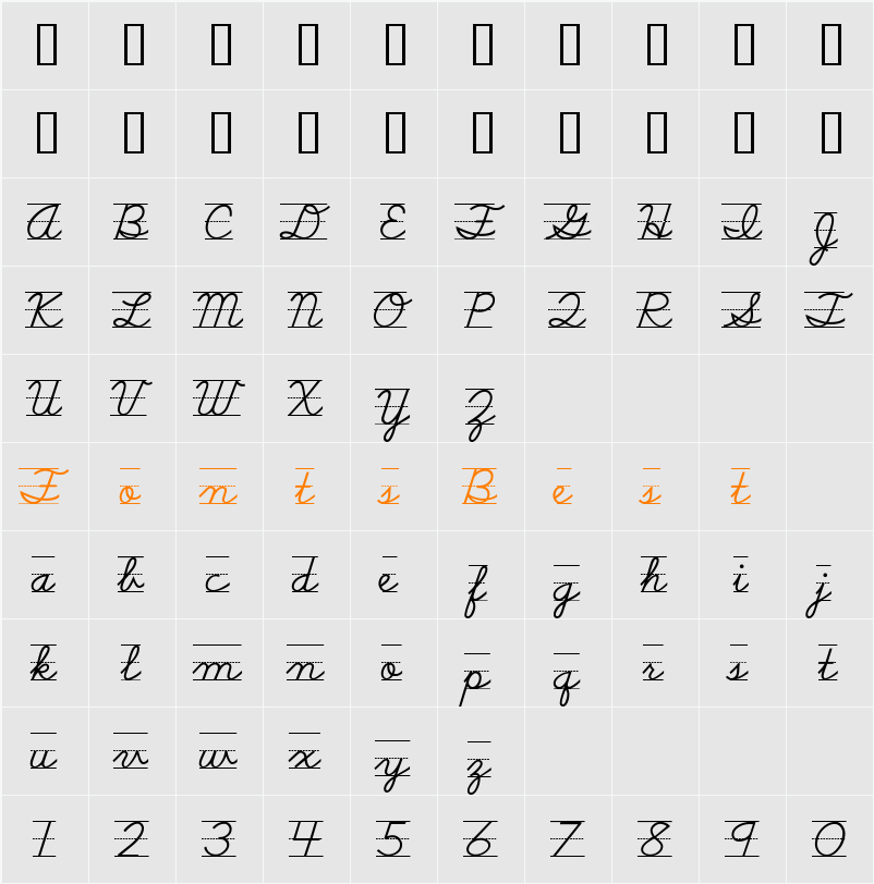 SchoolScriptDashed Character Map