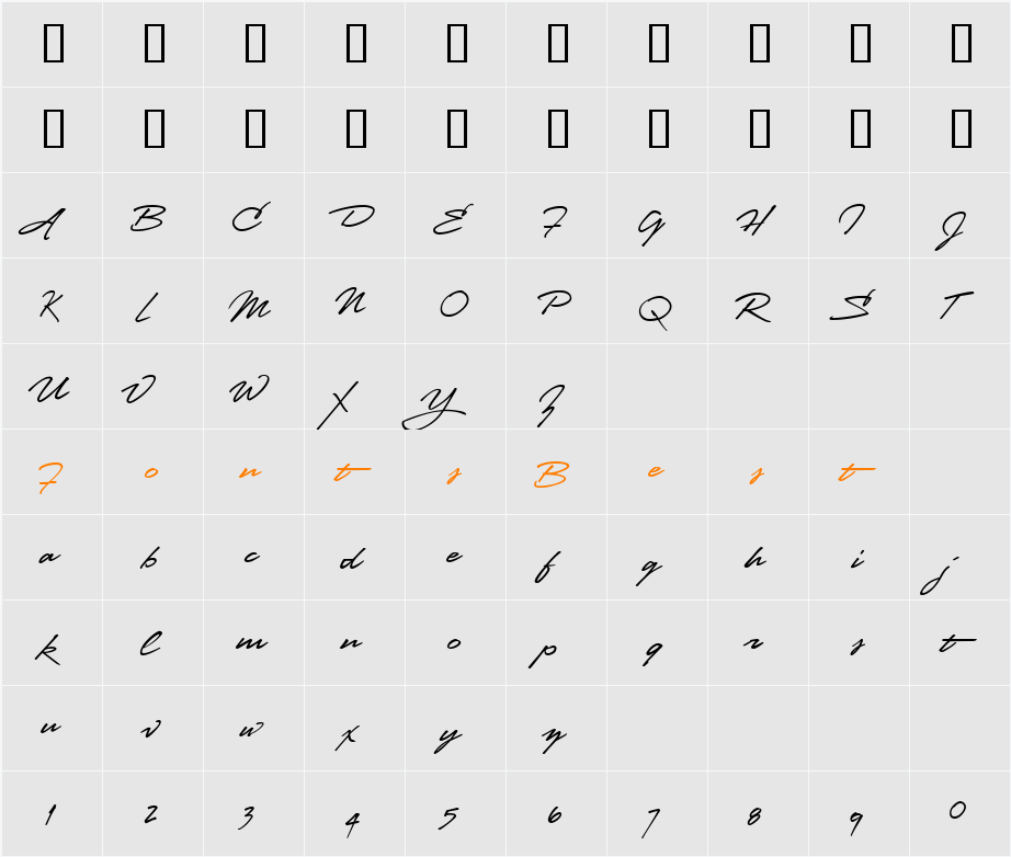 LHF Stanford Script Character Map