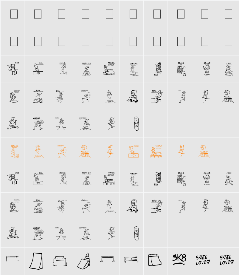 skatelove ( tour 2009) Character Map