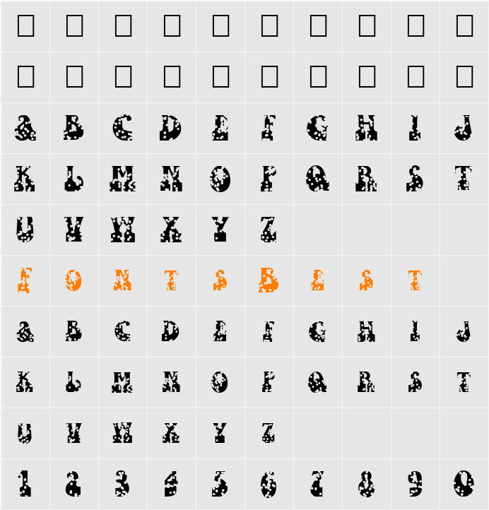FZ JAZZY 16 HOLEY Character Map