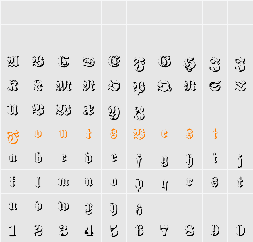Proclamate Embossed Character Map