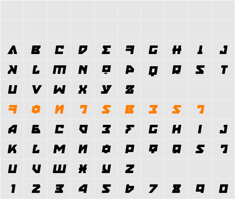 Nyet Semi-Italic Character Map