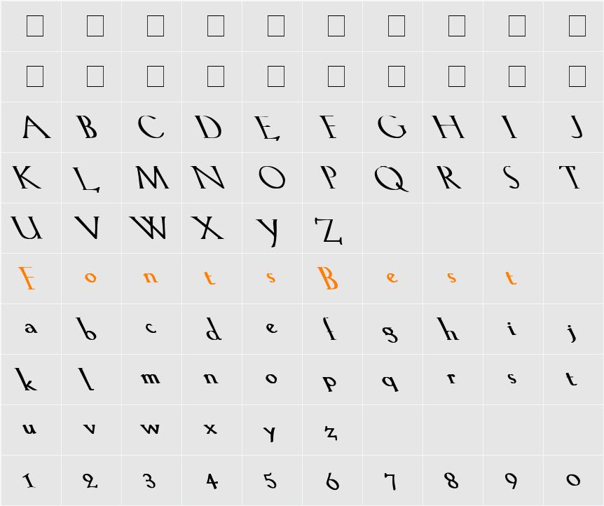 Lilith-Light bOLD Lefty Character Map