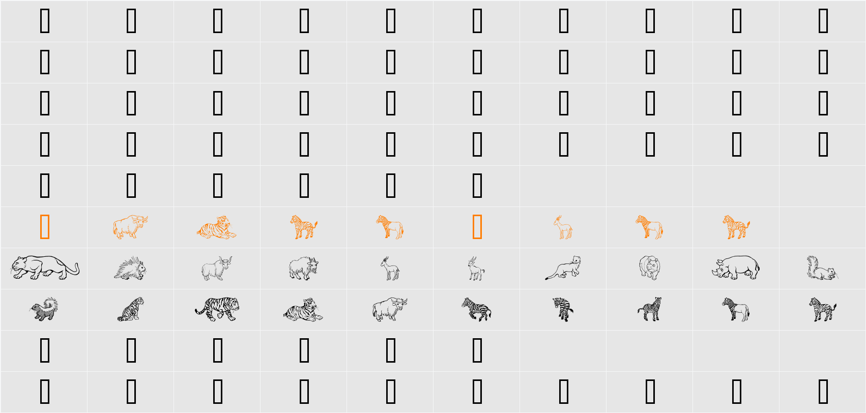 GE Wild Kingdom P to Z Character Map