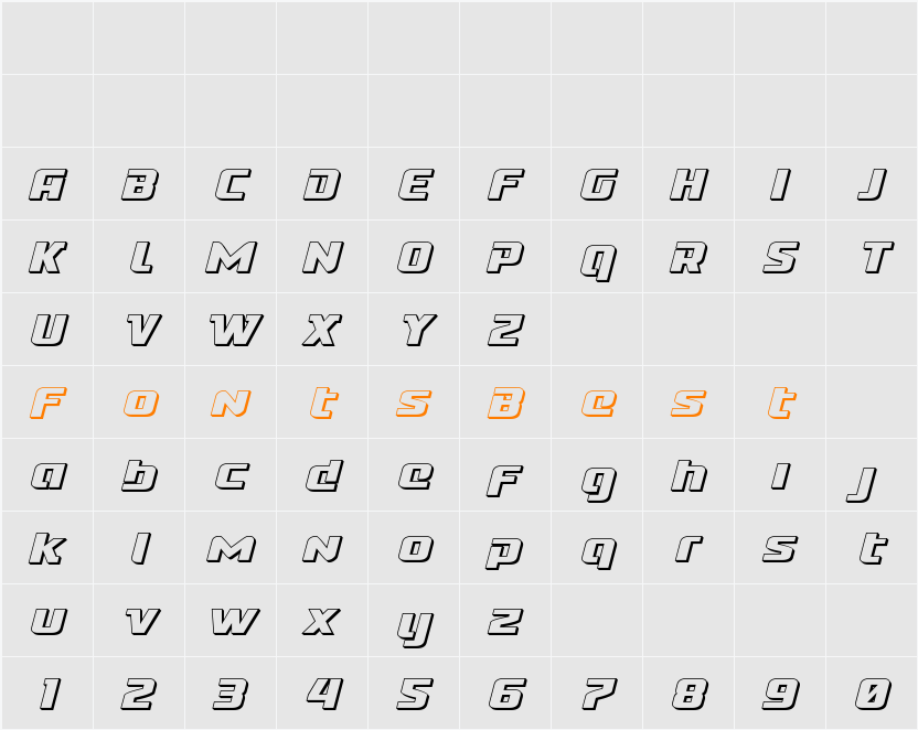 Cobalt Alien 3D Italic Character Map
