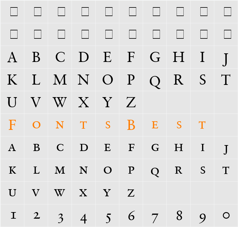 GaramondRetrospectiveOldStyleSSiSmallCaps Character Map