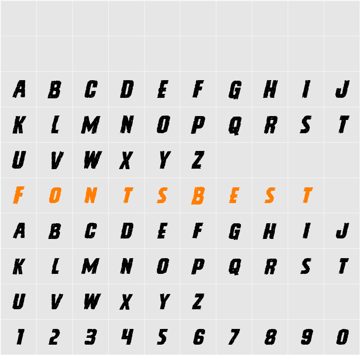 Vicious Hunger Expanded Italic Character Map
