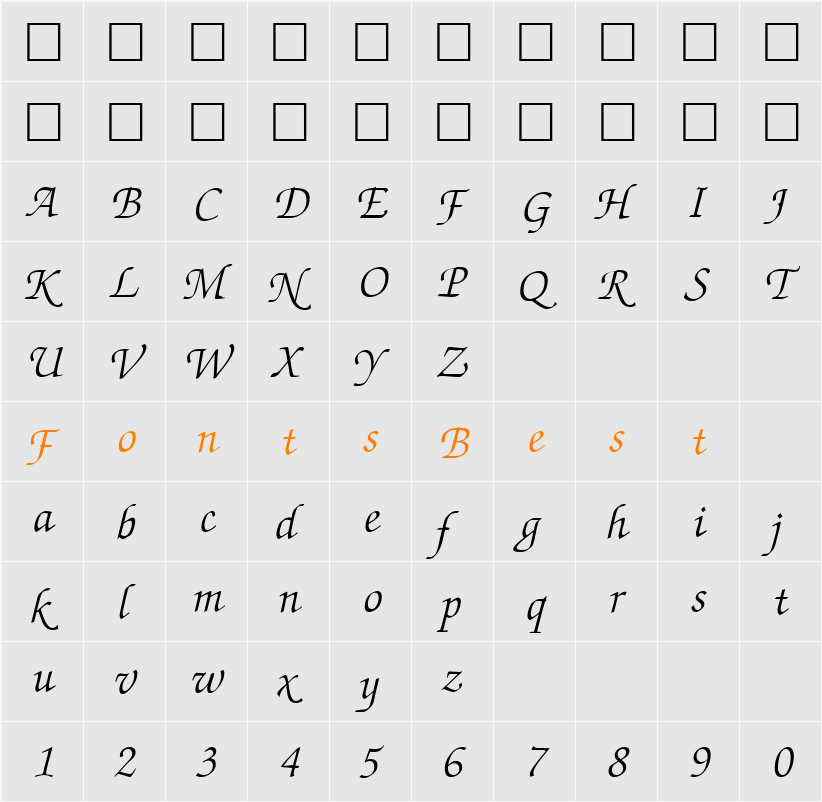ZabriskieScript DB Character Map