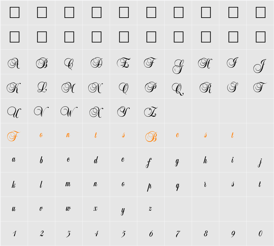 LeiScriptSSk Character Map