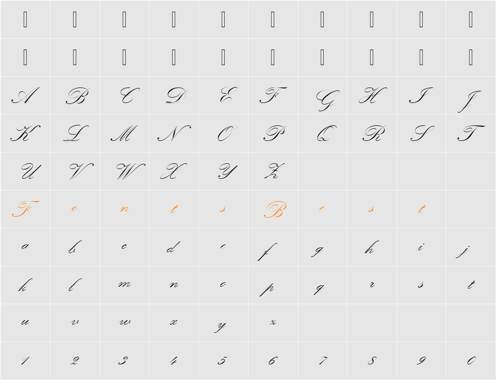 KunstlerschreibschDMed Character Map