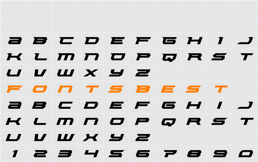 Lethal Force Expanded Italic Character Map