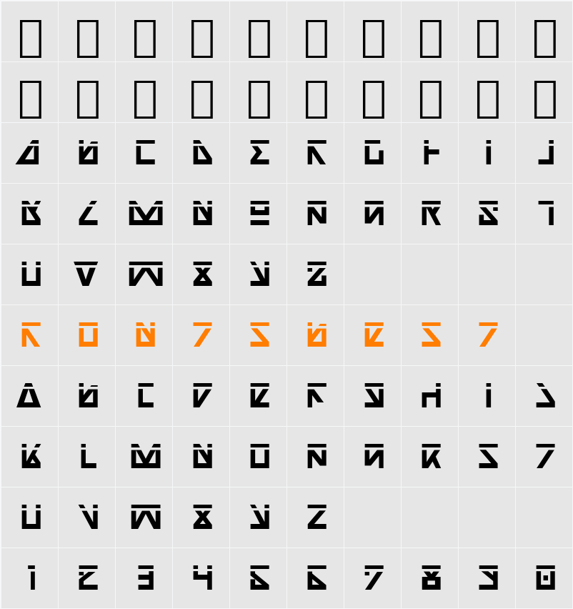 Nick Turbo Bold Laser Character Map