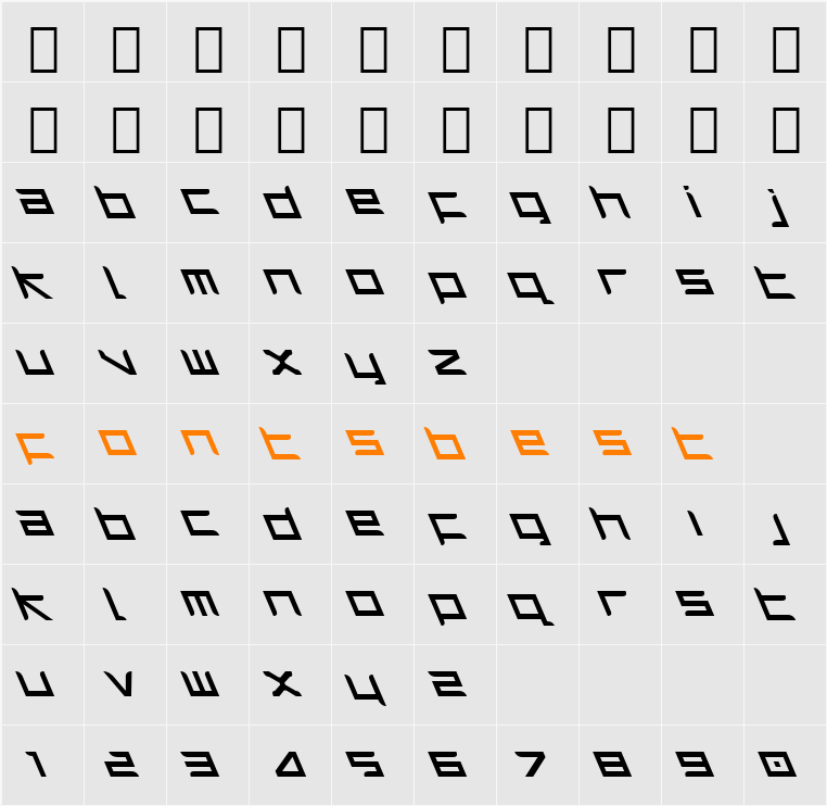 Harrier Leftalic Character Map