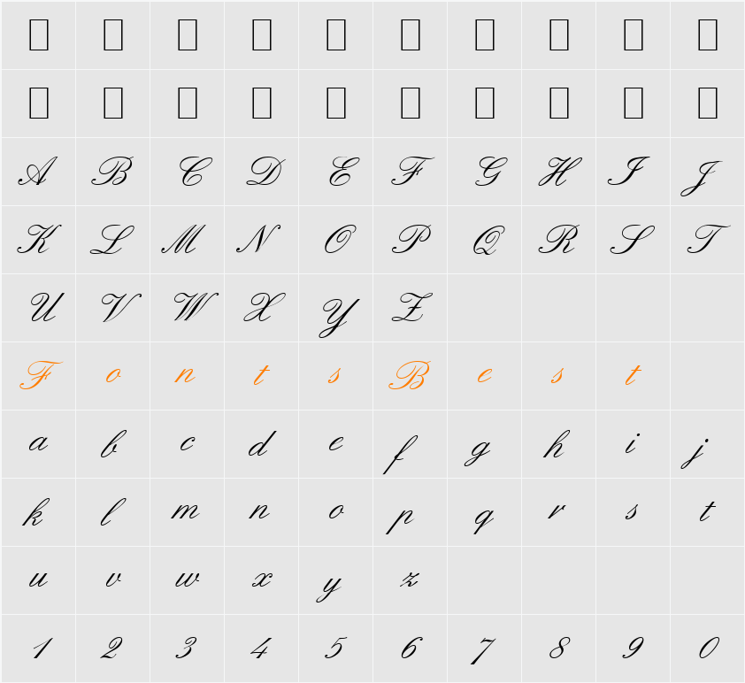 ElegantScript Character Map