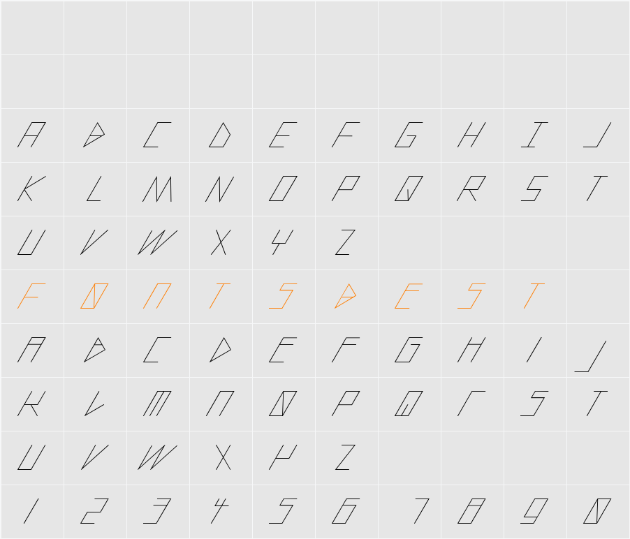 slanted ITALIC shift Character Map