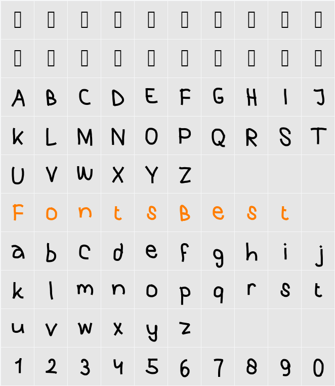 Purky Handwriting Character Map