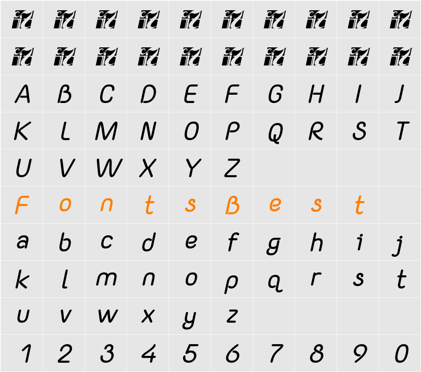 Yaahowu Bold Italic Character Map