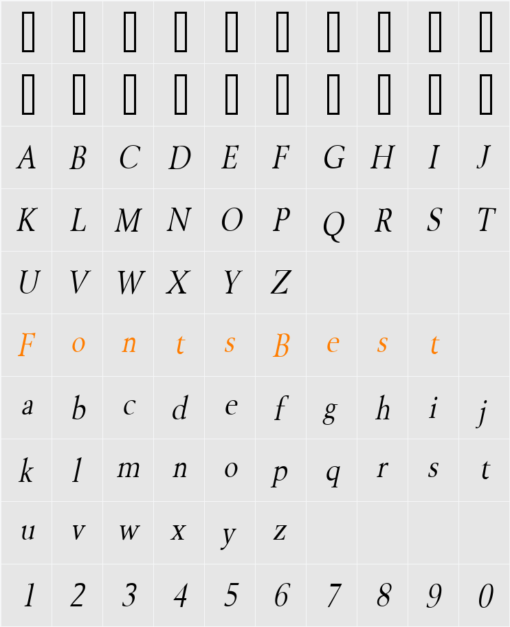 Revive 8 Condensed Character Map
