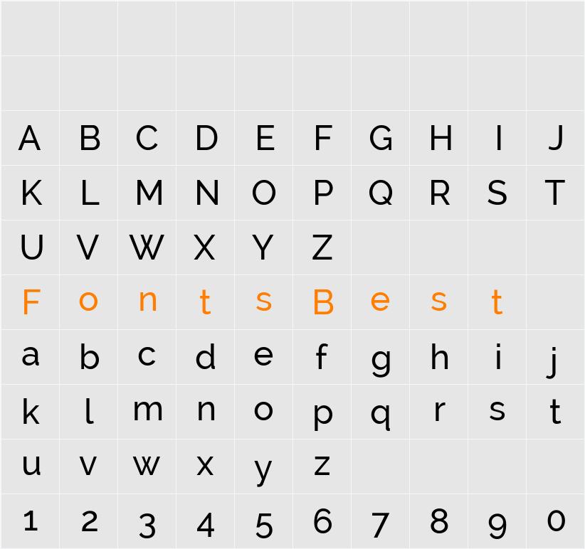 Raleway Character Map