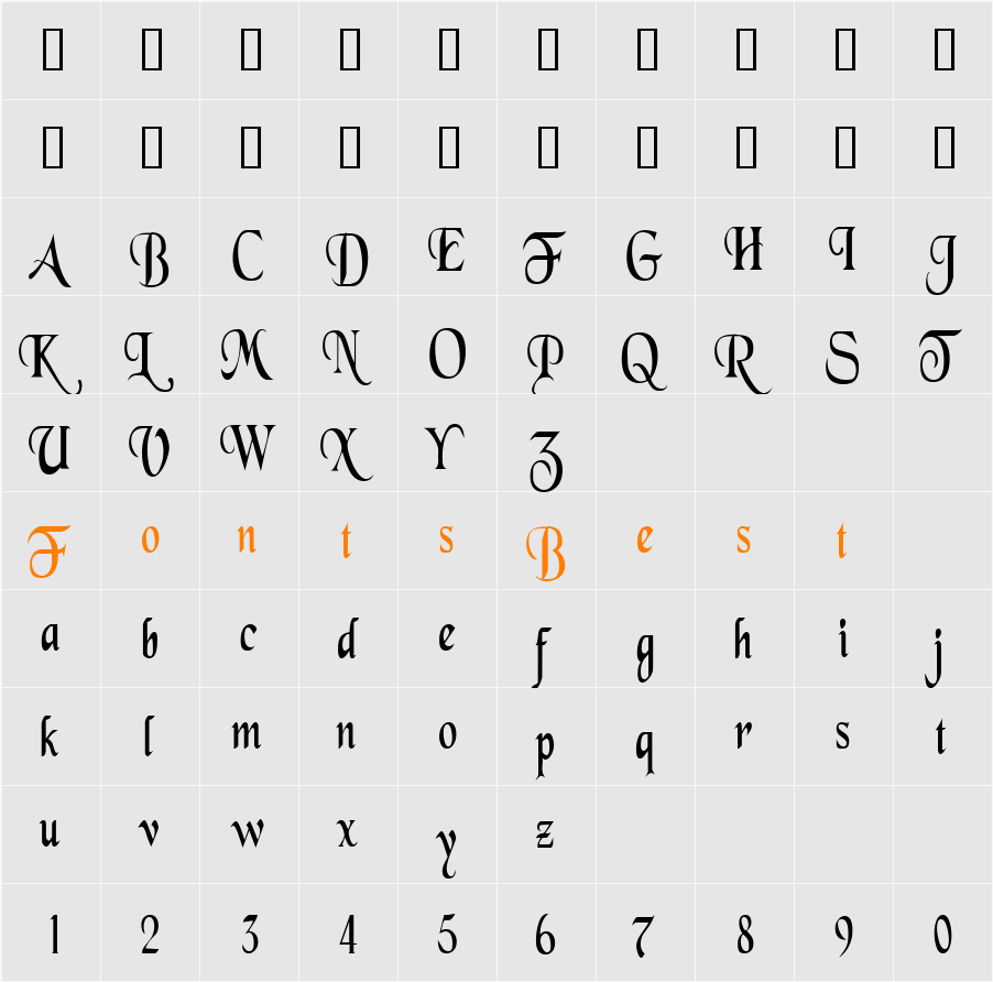 SwordsmanCondensed Character Map