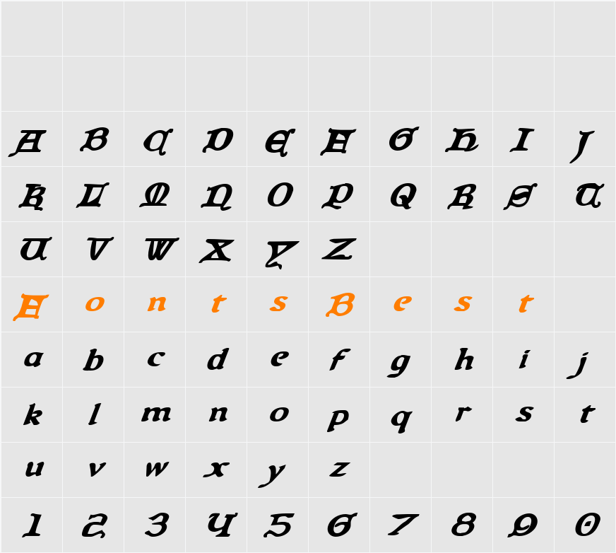 Queen & Country Bold Italic Character Map