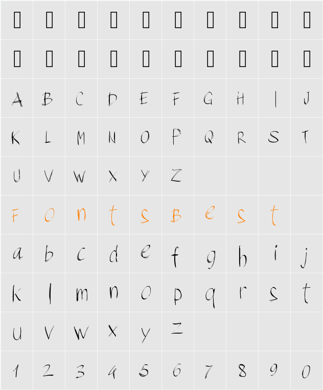 PWBrushScript Character Map