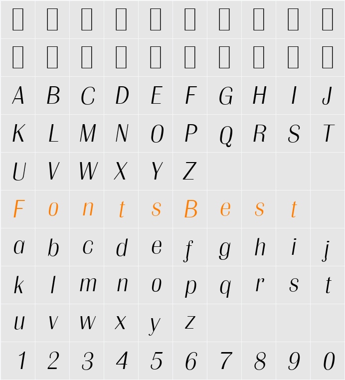 GrenobleSerial-Xlight Character Map