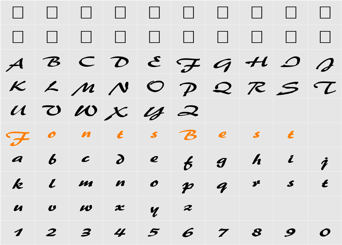 BrushFlashExpanded Character Map