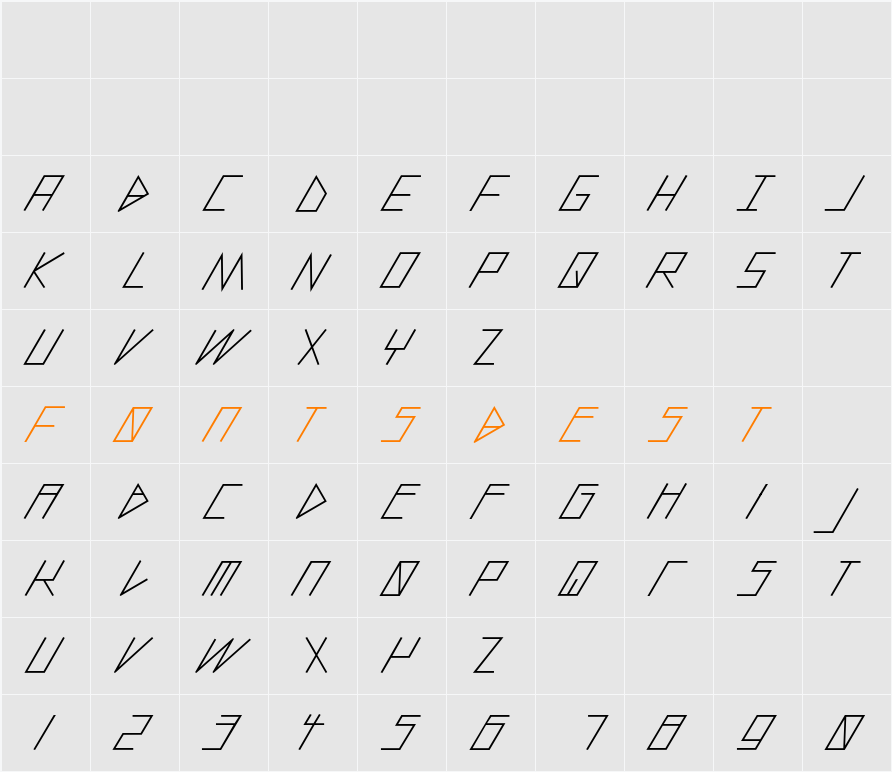 slanted ITALIC shift Character Map