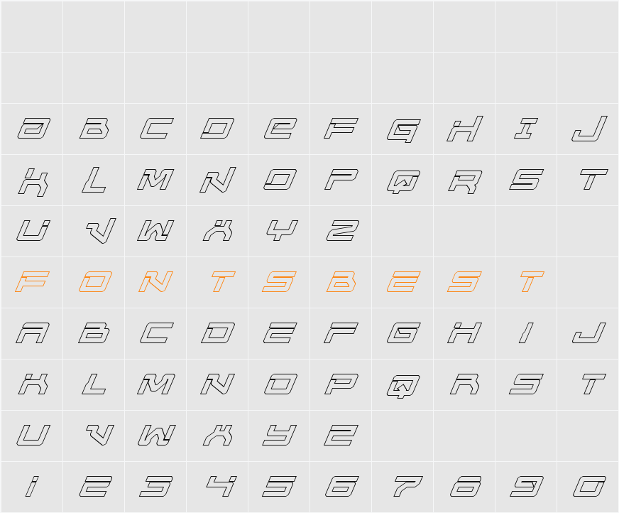 United Planets Outline Italic Character Map