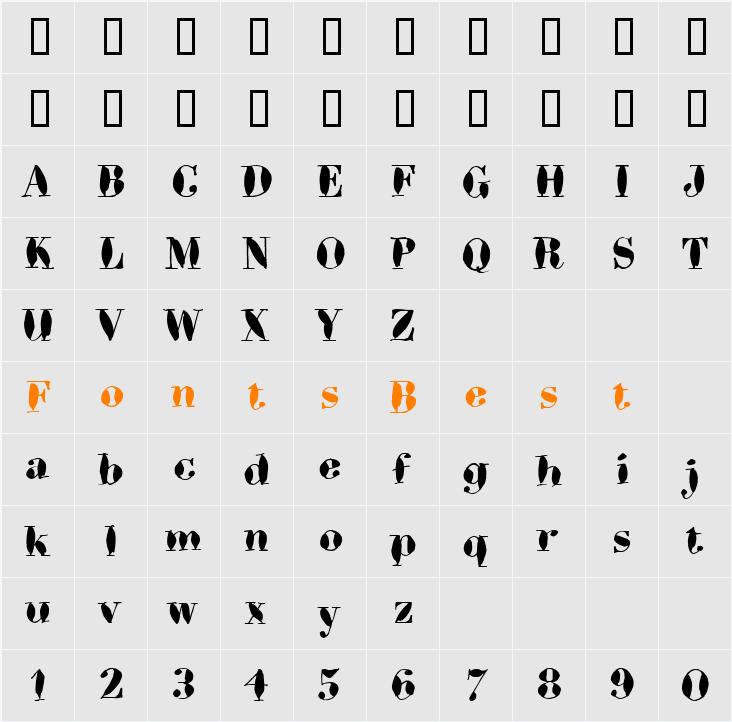 Bodoni Brush ITC TT Character Map