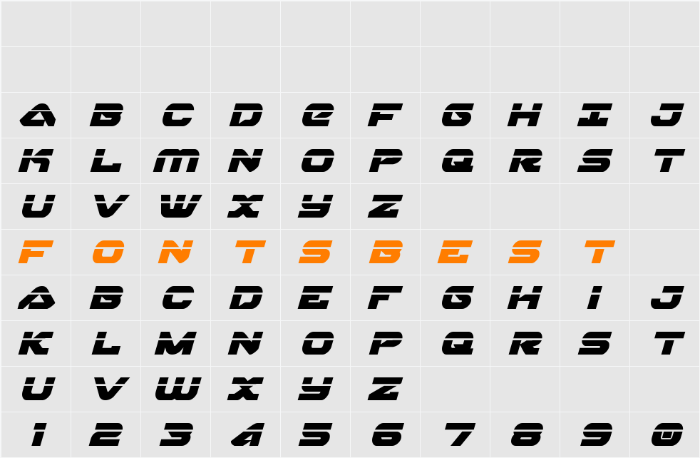 Skyhawk Laser Italic Character Map