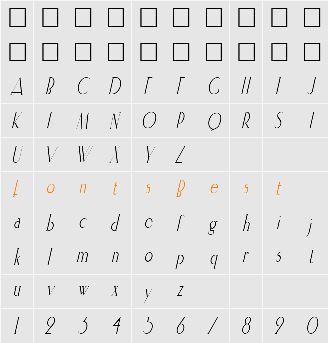 ElisiaCondensed Character Map