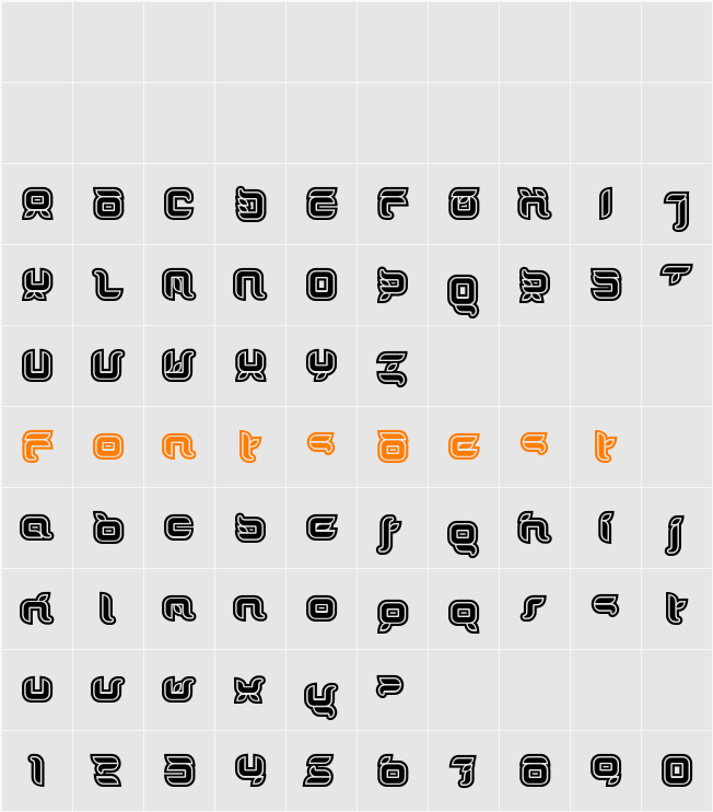 DorisOrange Outline Character Map