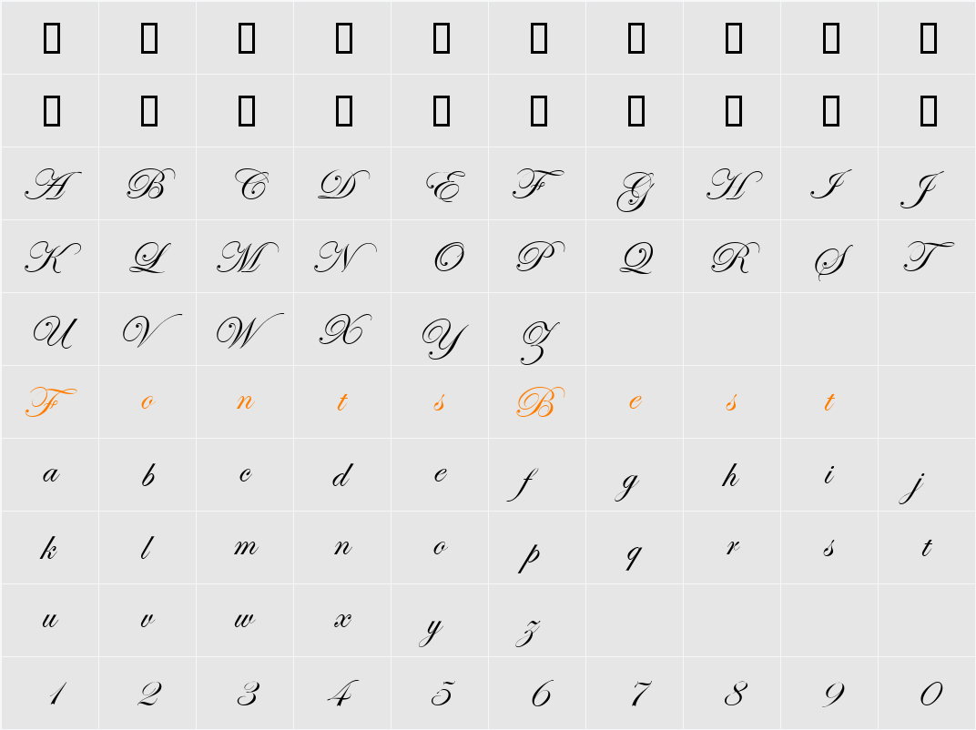 EdwardianScrITC Character Map