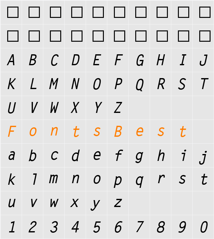 Letter Gothic MT Character Map