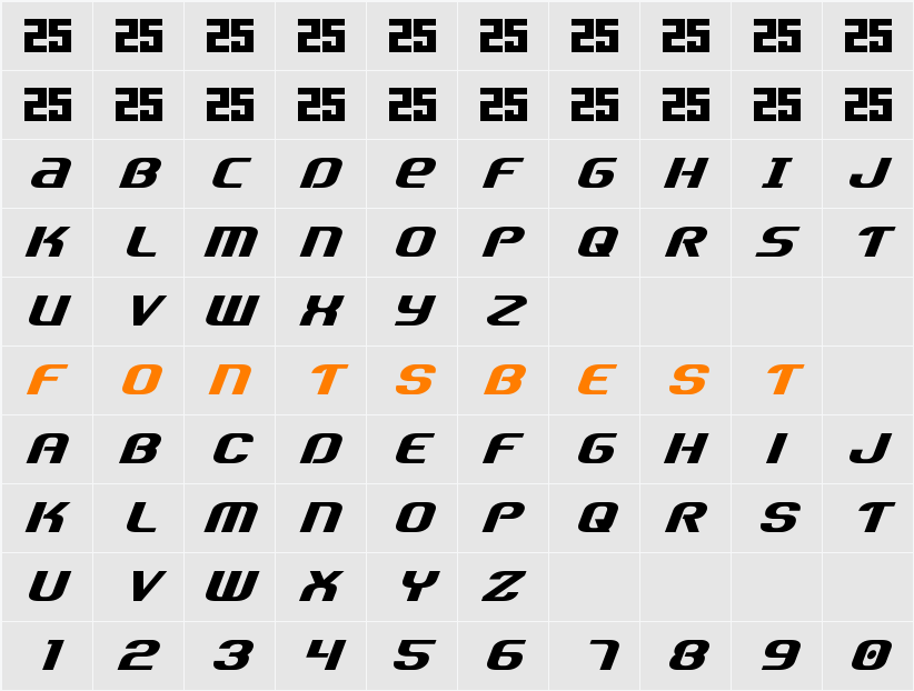 Team America Condensed Character Map