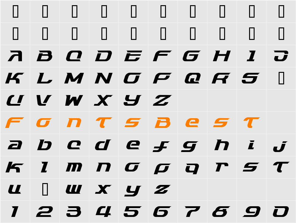HNdash1.01 Character Map