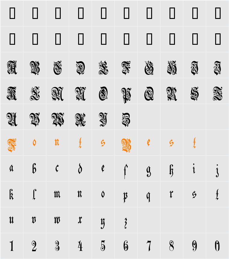 DeutscheGothicBold Character Map