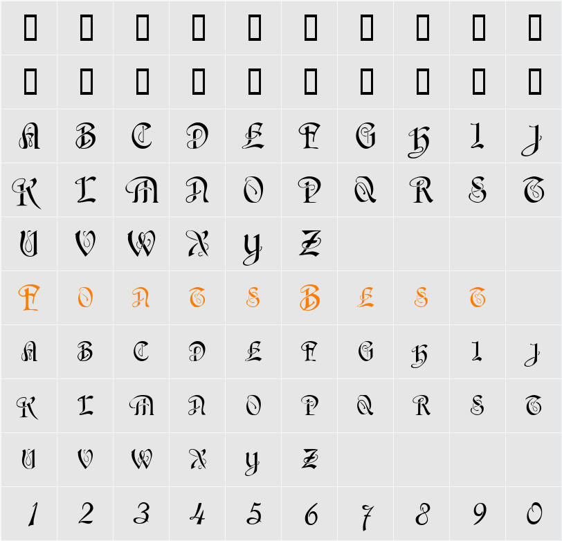 SherwoodCaps Character Map