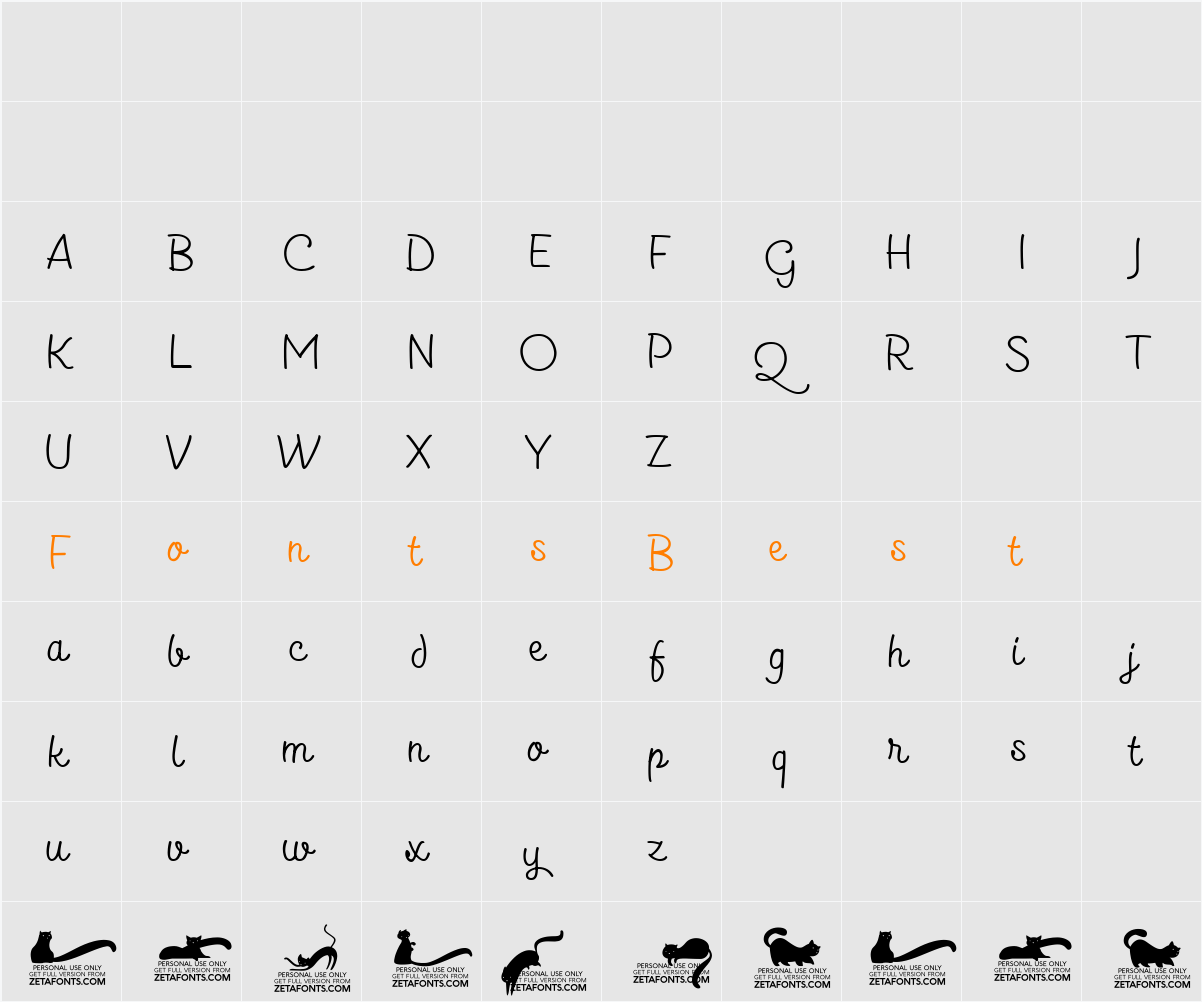 Kitten Slant Monoline Character Map