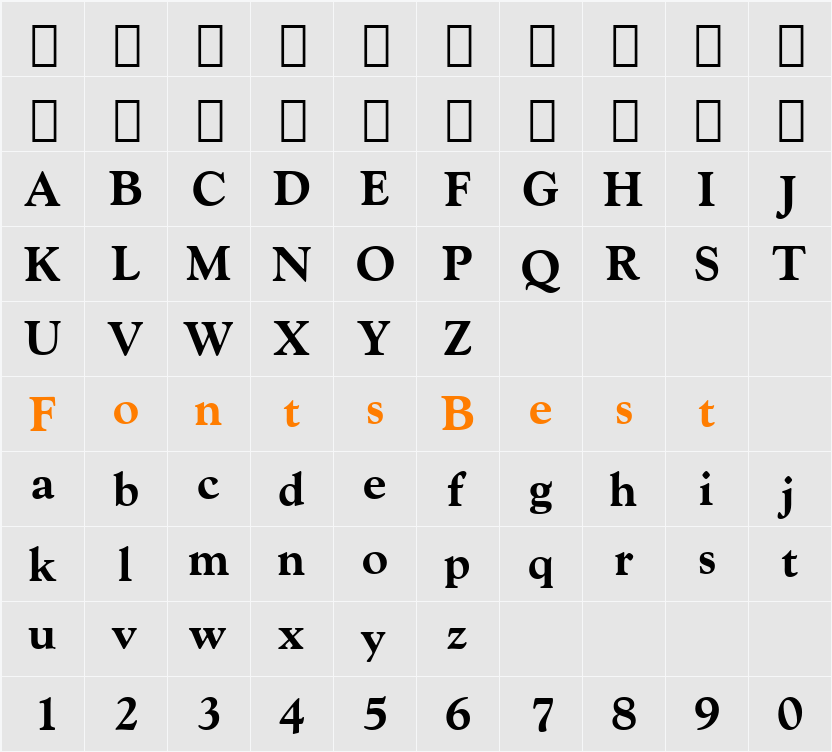 GoudyOlSt XBd BT Character Map