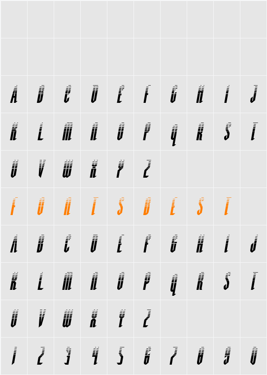 Devil Summoner Halftone Italic Character Map