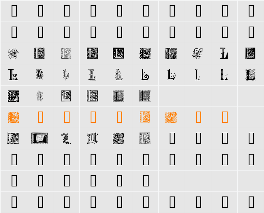 Ornamental Initials L Character Map