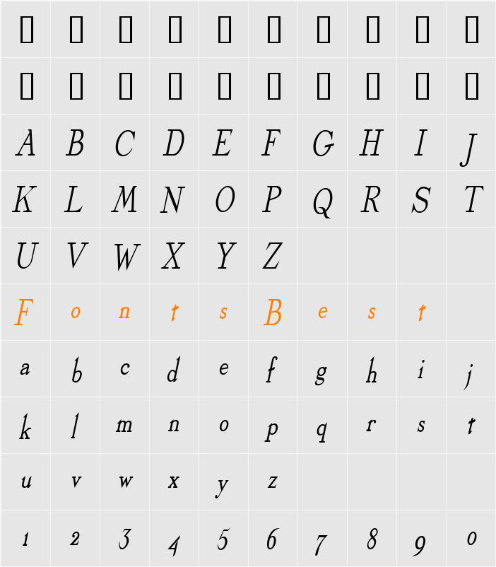 Olympus-Condensed Character Map
