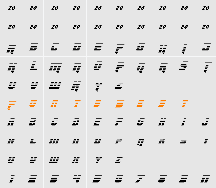 OmegaForce Gradient Italic Character Map