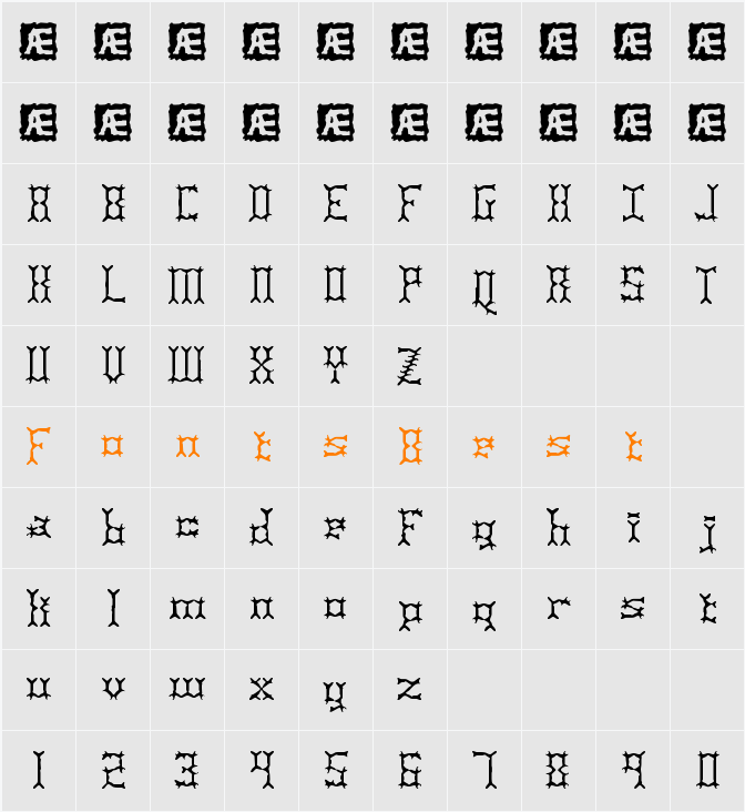 Pincers BRK Character Map