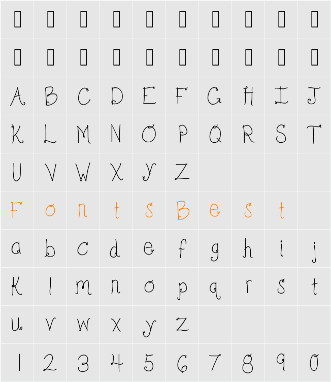 KBBonjourMySweet Character Map
