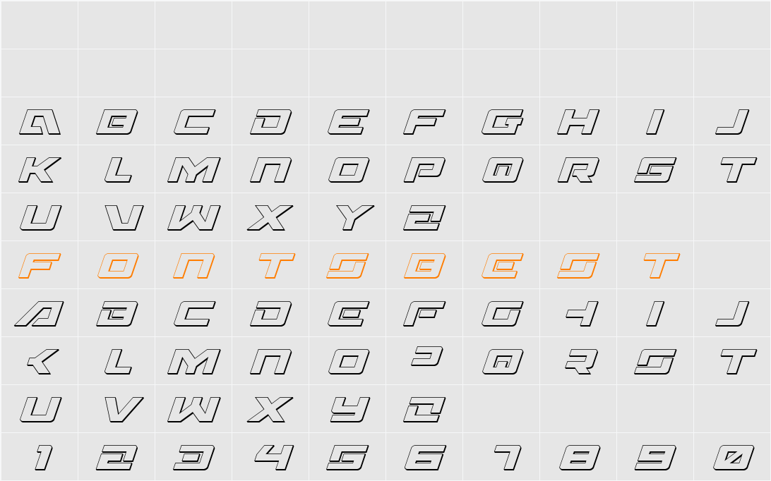 Wildcard 3D Italic Character Map